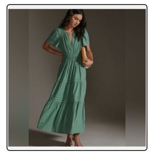 Anthropologie Green Linen blend Somerset Maxi Dress